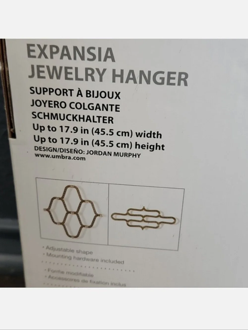 NIB Umbra Expansia Jewelry Hanger Organizer Storage 9 hooks Silver Metal
